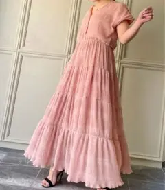 【新品未使用】ロングティアードワンピース ピンク　半袖　JUNOAH 授乳服にも