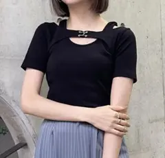 MURUA フロントホックレイヤードテレコトップス 黒 半袖 美品