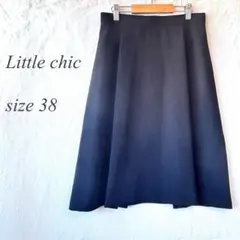 Littlechic メディア丈フレアスカート 38 黒 ビジネス 通勤861