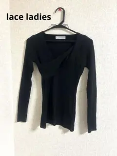 lace ladies☆アシンメトリーリブニットプルオーバー （ブラック）