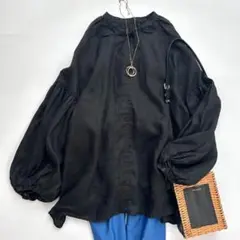 美品 バンヤードストーム 麻 リネン100％ ブラウス 黒 ゆったり シャツ
