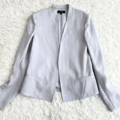 【良品】セオリー　ノーカラージャケット　ライトグレー　トリアセ　クレープ　０