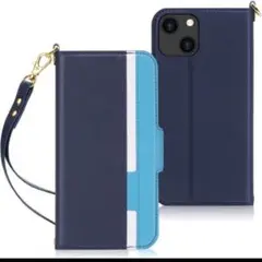 【訳あり品】iPhone12 手帳型ケース ネイビー ライトブルー