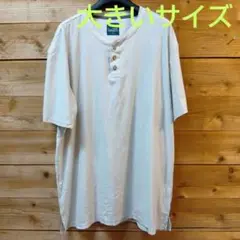 【値下げ交渉OK】ホワイト ボタン付きヘンリーネック Tシャツ XL ぐらい
