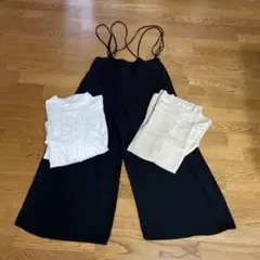 ブラックオーバーオールとホワイトブラウス2セット
