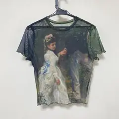 【新品】絵画 アートプリント シースルーTシャツ 半袖 シアー クロップド丈