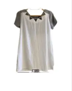 グレー&ホワイト 三角マドバックジップ 半袖Tシャツ Mサイズ