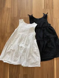 120 ノースリーブワンピース 2点セット（ドット柄＆ブラック）
