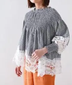 cawaii ブラウス　レース付きAラインチュニックブラウス