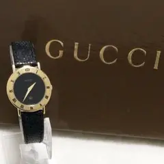 良品 GUCCI 腕時計 グッチ スイス制 3000L 金 黒 純正ベルト
