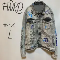 NWT FWRD デニムジャケット　サイズL 全面グラフィティ柄　ストレッチ