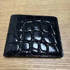 クロコダイル 二つ折り財布 ブラック