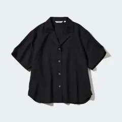 UNIQLO ユニクロ リネンブレンドオープンカラーシャツ　ブラック Mサイズ