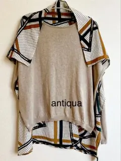 美品antiqua 幾何学模様スカーフ付き長袖ニット！綿素材