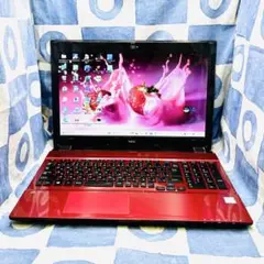 快速SSD256GB☆大人気赤ノートパソコン♡嬉しいカメラ付♪Windows11