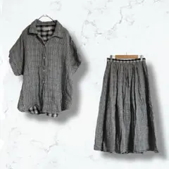 2445♡tsukuru&Lin♡スカートセットアップ 黒 白 M チェック柄