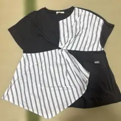 FITH ツイストデザイン Tシャツ 黒/白ストライプ