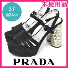 新品❤️プラダ ビジューヒール サンダル ブラック 37(約24cm)