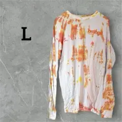 orange 【L】 タイダイ長袖カットソー 白 オレンジ 薄手 ラウンドネック