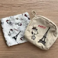 Peanuts スヌーピー コーデュロイポーチ& ハンカチ　セット