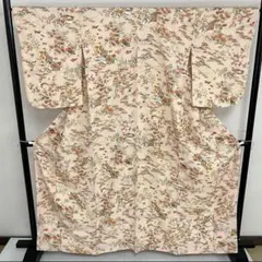 小紋 扇に花々 トールサイズ 正絹 着物 i-2110a