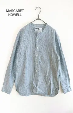良品 MARGARET HOWELL ノーカラー 希少 ストライプ