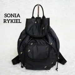 《美品》SONIA RYKIEL ソニアリキエル 巾着 SR刺繍 リュック BK