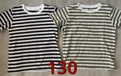 無印良品　ボーダーTシャツ2枚セット（黒・オリーブ）