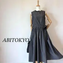 ❤️レア❤️ABITOKYO 麻ライクストライプサイドリボンマキシワンピース