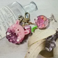 シャカシャカ レジンキーホルダー アニマルドーナツうさぎ＆カクテルセット
