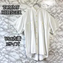 【B27】TOMMY HILFIGER 半袖 Lサイズ ノーカラーシャツ 古着