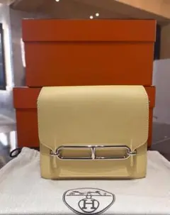 HERMES イエロー レザー フラップショルダーバッグ