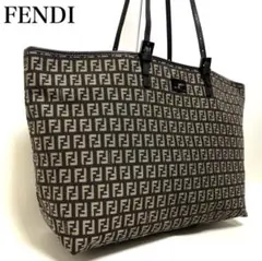FENDI フェンディ ズッキーノ ジャガード/レザー トートバッグ