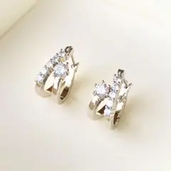 a66【大人気⭐】フープピアス シルバー 大粒ダイヤ 高品質 プラチナ仕上げ 銀
