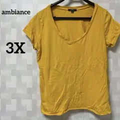 ambiance 【3X】イエロー Vネック 半袖 Tシャツ カジュアル