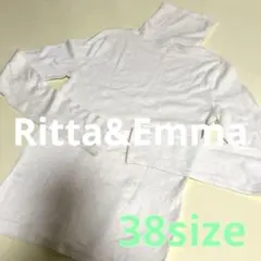 美品リタアンドエマカシミヤ混ハイネックニットシャツM相当アイボリーホワイト38