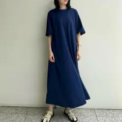 美品★アンフィーロ UNFILO ロングワンピース M〜L パフスリーブ 紺