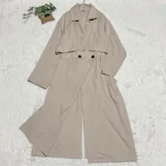 【L】トレンチコート ロング丈 ケープ風 2WAY ベルト付き ジレ羽織