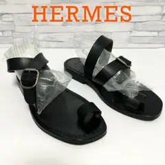 エルメス HERMES サンダル 黒 ブラック レザー 革 35.5 ベルト