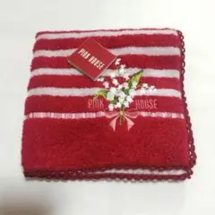 未使用PINK HOUSE 赤白ボーダータオルハンカチ