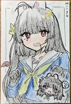 ブルアカ 霞沢ミユ 手描きイラスト ポストカード