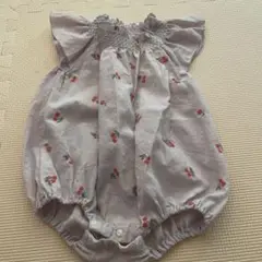 サックス色さくらんぼ柄ロンパース 80cm