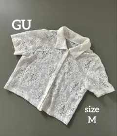 GU 総レース シアー半袖シャツ M オフホワイト