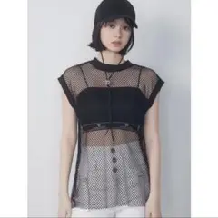 未使用EMODA ブラックネットノースリーブトップス