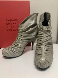 シルバー系 ギャザー ブーツ Blaze ピンヒール ショートブーツ