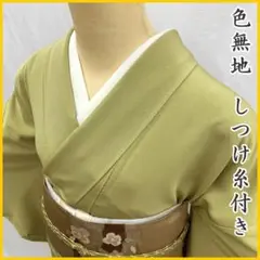 507mi22〇色無地 裄長め くすみ黄緑〇しつけ付き美品