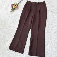 モノマート【Ｌ】ワイドパンツ　ブーツカット　プリーツ入り　ウエストゴム　ブラウン