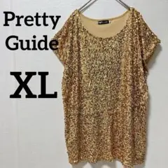 海外古着✨PrettyGuide 【XL】ゴールドスパンコール Tシャツ 大きめ
