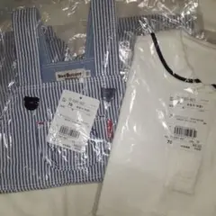 HOT BISCUITS ストライプオーバーオール 70、Tシャツ