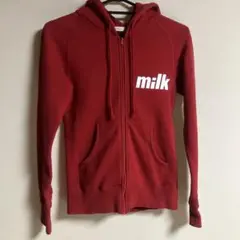 MILK レッド パーカー フロントジッパー